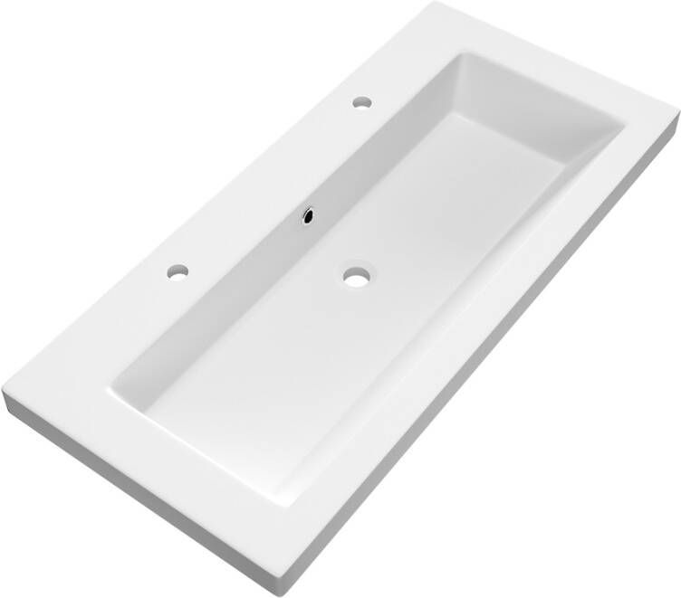 BRAUER Foggia Meubelwastafel 100x46x5cm overloop 1 wasbak 2 kraangaten mineraalmarmer mat wit WT-FOM1002