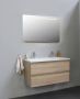 Bewonen Luuk badmeubel 100cm acryl wastafel 2 kraangaten eiken met LED spiegel geassembleerd - Thumbnail 1