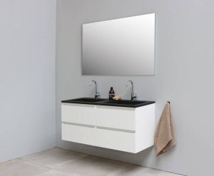 Bewonen Luuk badmeubel 120cm acryl wastafel Slade zwart 2 kraangaten hoogglans wit met spiegel bouwpakket