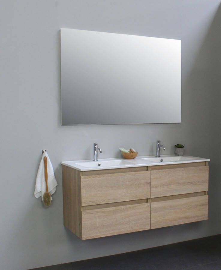 Bewonen Luuk badmeubel 120cm keramische wastafel 2 kraangaten eiken met spiegel