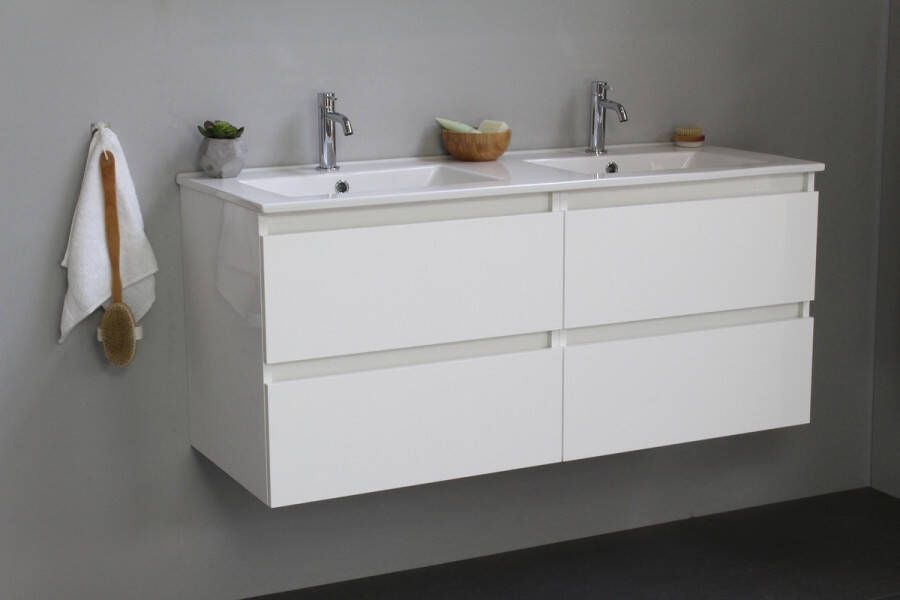 Bewonen Luuk badmeubel 120cm keramische wastafel 2 kraangaten hoogglans wit zonder spiegel bouwpakket