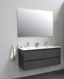 Bewonen Luuk badmeubel 120cm keramische wastafel 2 kraangaten mat antraciet met spiegel bouwpakket