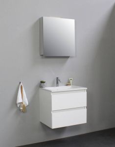 Bewonen Luuk badmeubel 60cm acryl wastafel 1 kraangat hoogglans wit met spiegelkast bouwpakket