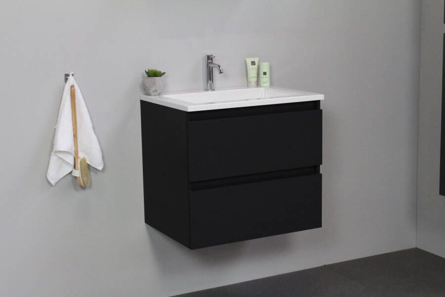 Bewonen Luuk badmeubel 60cm acryl wastafel 1 kraangat mat zwart zonder spiegel bouwpakket