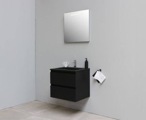 Bewonen Luuk badmeubel 60cm acryl wastafel Slade zwart 1 kraangat mat zwart met LED spiegel geassembleerd