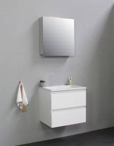 Bewonen Luuk badmeubel 60cm acryl wastafel zonder kraangat hoogglans wit met spiegelkast bouwpakket