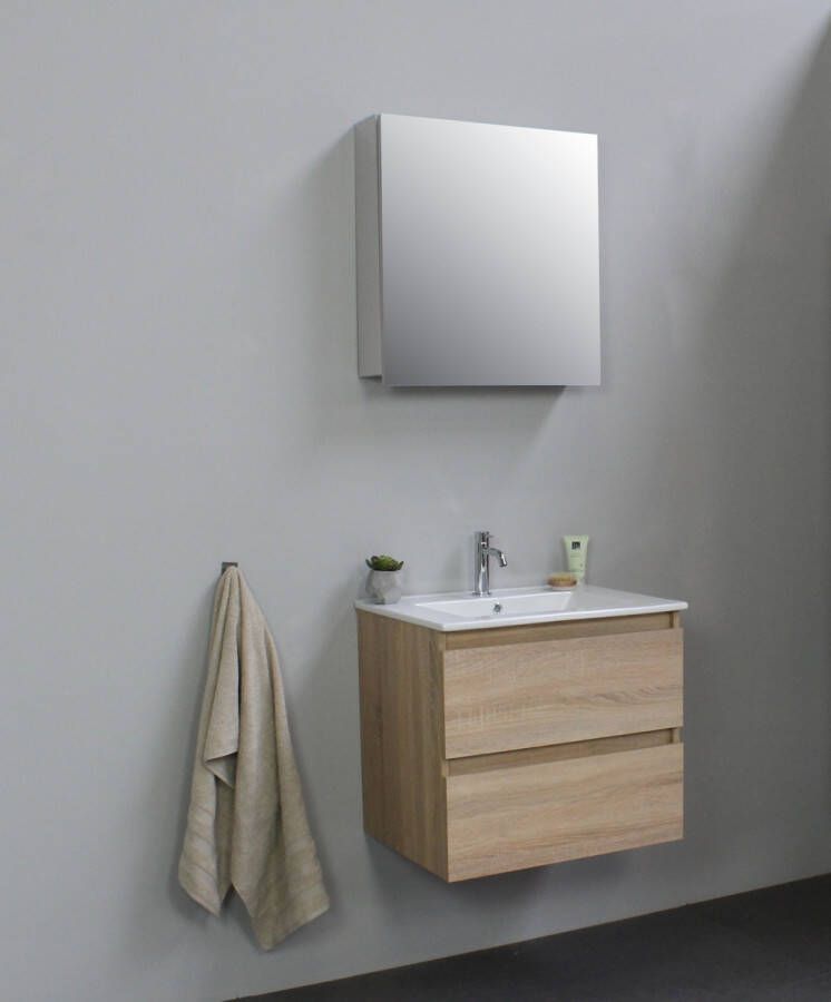 Bewonen Luuk badmeubel 60cm keramische wastafel 1 kraangat eiken met spiegelkast