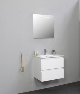 Bewonen Luuk badmeubel 60cm keramische wastafel 1 kraangat hoogglans wit met LED spiegel bouwpakket