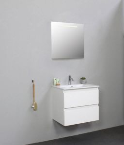 Bewonen Luuk badmeubel 60cm keramische wastafel 1 kraangat hoogglans wit met LED spiegel geassembleerd