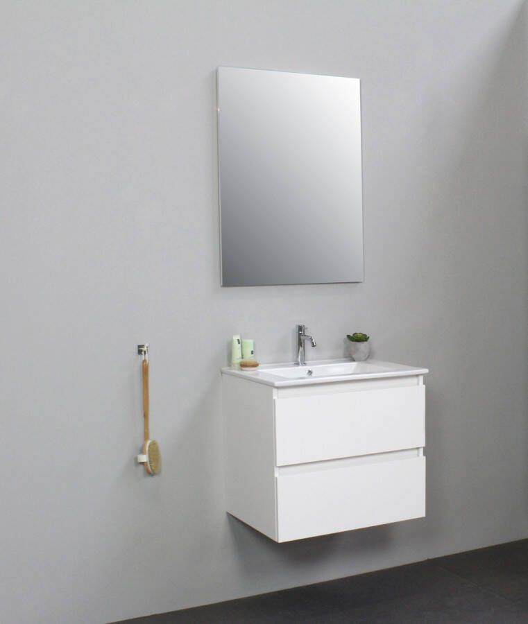 Bewonen Luuk badmeubel 60cm keramische wastafel 1 kraangat hoogglans wit met spiegel bouwpakket