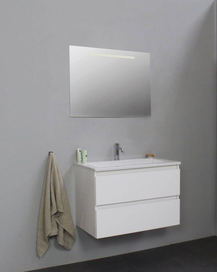 Bewonen Luuk badmeubel 80cm acryl wastafel 1 kraangat hoogglans wit met LED spiegel geassembleerd