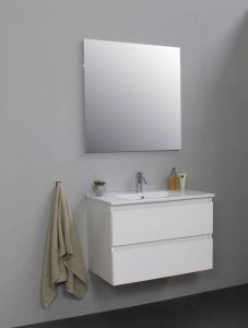 Bewonen Luuk badmeubel 80cm keramische wastafel 1 kraangat hoogglans wit met spiegel