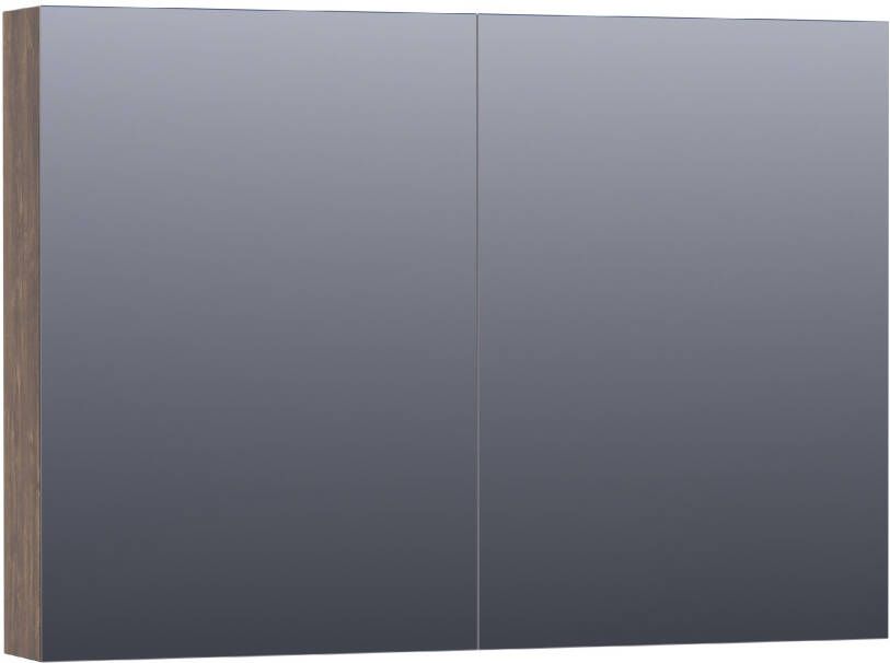 BRAUER Plain Spiegelkast 100x70x15cm 2 links rechtsdraaiende spiegeldeuren MFC burned bark SK-PL100BB