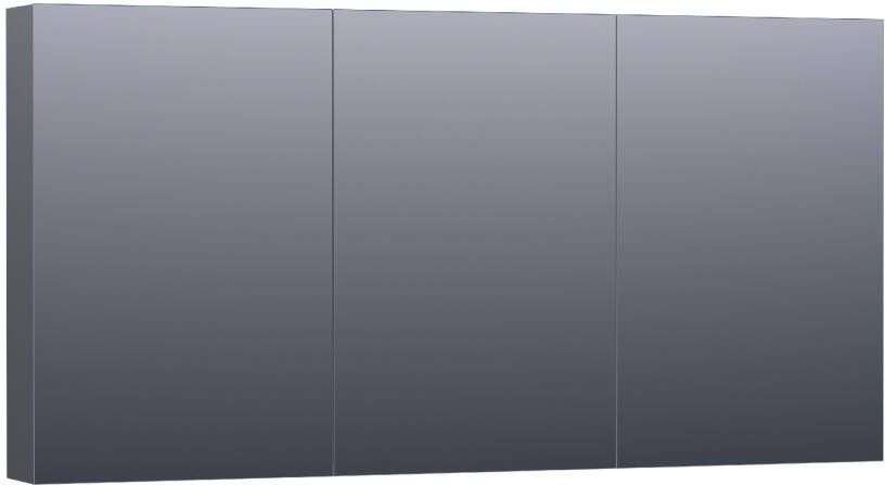 Saniclass Plain spiegelkast 140x70x15cm met 3 links- en rechtsdraaiende spiegeldeuren MDF hoogglans Grijs SK-PL140HG