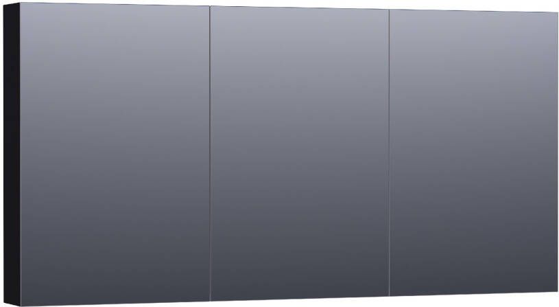 BRAUER Plain Spiegelkast 140x70x15cm 3 links- en rechtsdraaiende spiegeldeuren MDF mat zwart SK-PL140MZ