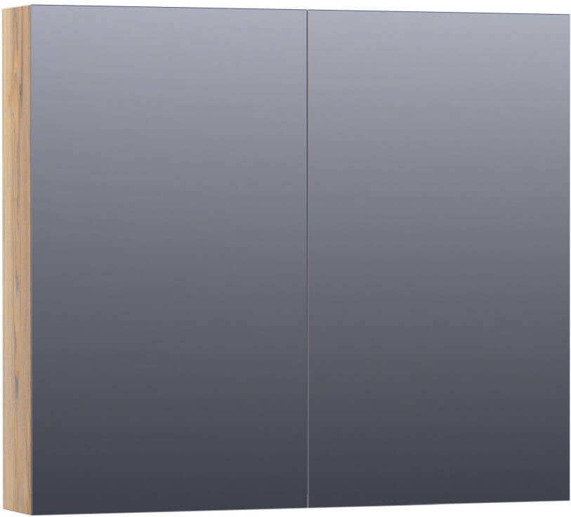BRAUER Plain Spiegelkast 80x70x15cm 2 links rechtsdraaiende spiegeldeuren hout Vintage oak SK-PL80VO