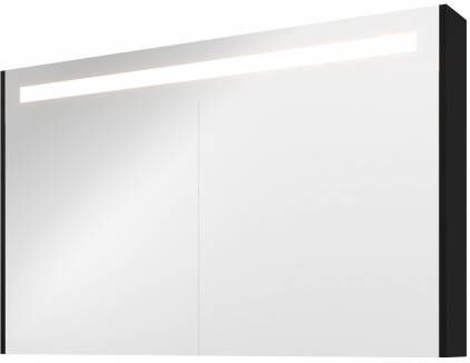 Proline Premium spiegelkast met LED verlichting met 2 houten deur Mat zwart 120x74cm
