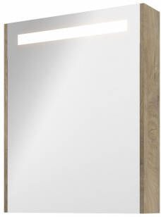 Proline Premium spiegelkast met spiegels aan binnen- en buitenzijde geïntegreerde LED-verlichting en 1 deur 60 x 60 x 14 cm raw oak