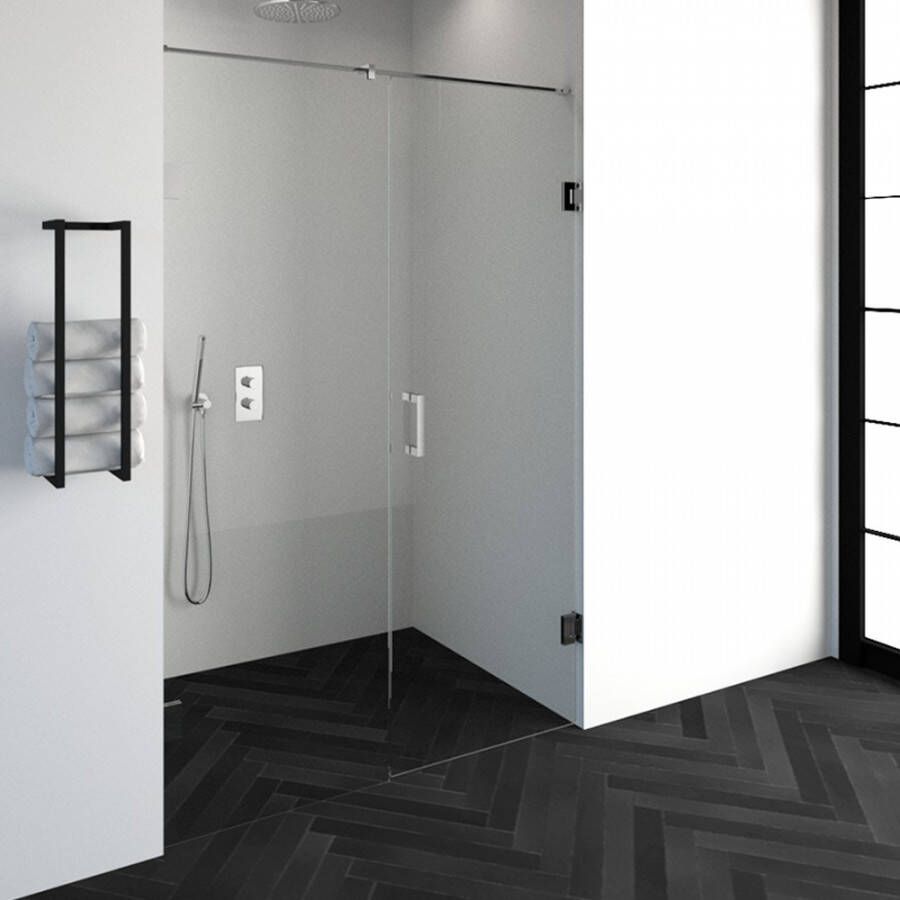 Saniclass Create douchedeur 140x200cm 2 delig profielloos met antikalk en 8mm veiligheidsglas chroom glans 4JC14