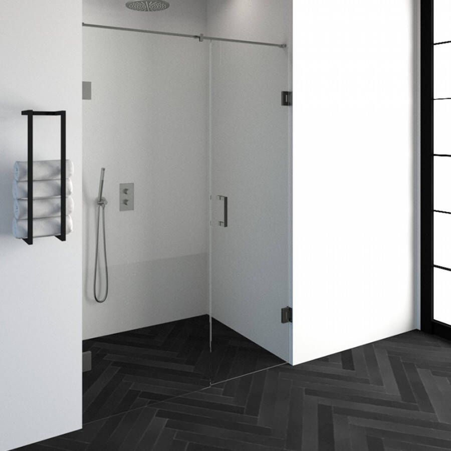 Saniclass Create douchedeur 140x200cm 2 delig profielloos met antikalk en 8mm veiligheidsglas geborsteld RVS 4JC14