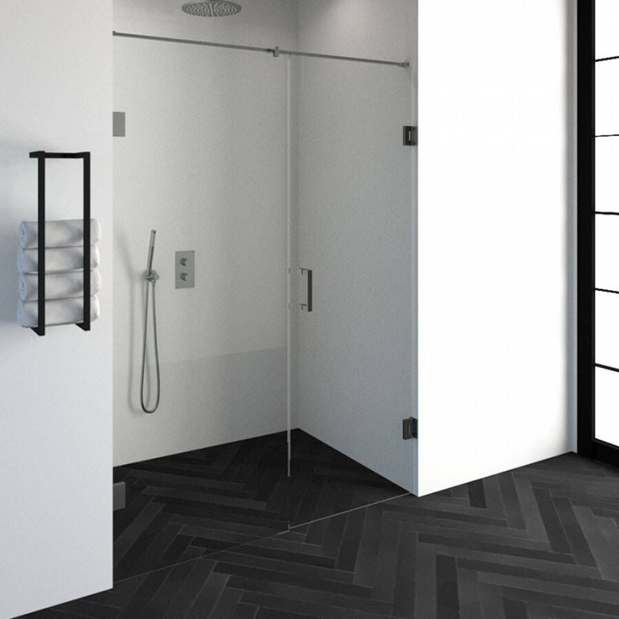 Saniclass Create douchedeur 150x200cm 2 delig profielloos met antikalk en 8mm veiligheidsglas geborsteld RVS 4JC14 - Foto 2