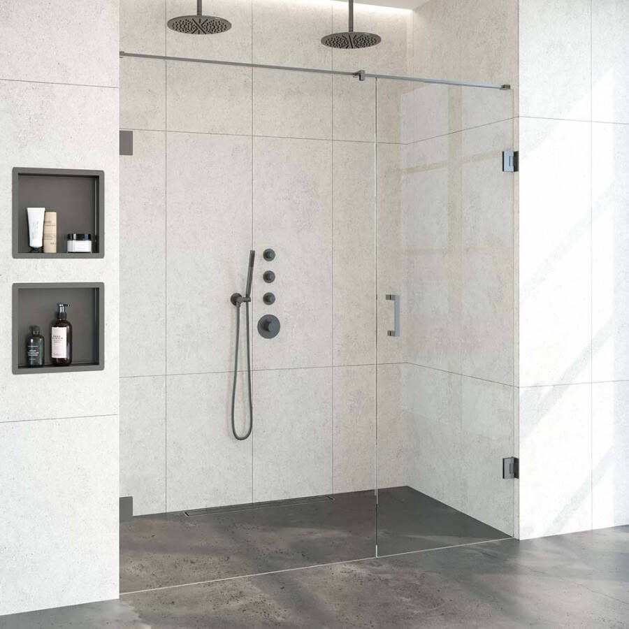 Sanitop BRAUER Void nisdeur 2-delig helder glas 180x200 omkeerbaar met draaideur 70 aan muur incl. glascoating PVD RVS-kleurig - Foto 6