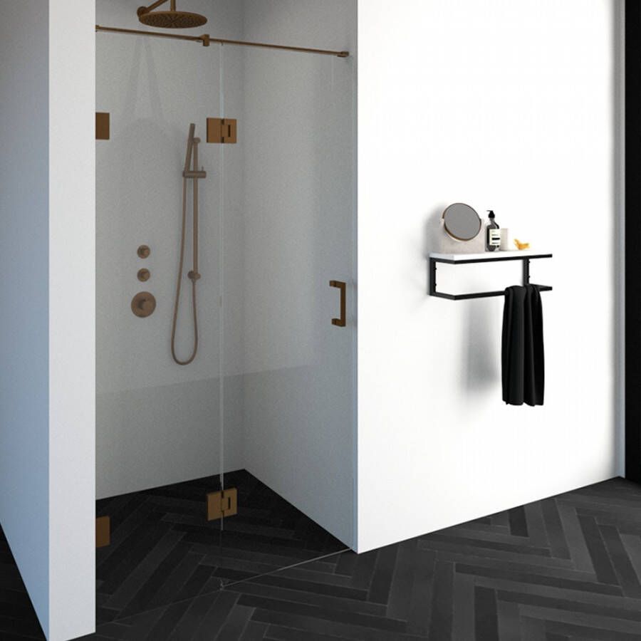 Sanitop BRAUER Void nisdeur 2-delig helder glas 110x200 omkeerbaar met draaideur 60 aan glas incl. glascoating PVD RVS-kleurig - Foto 5