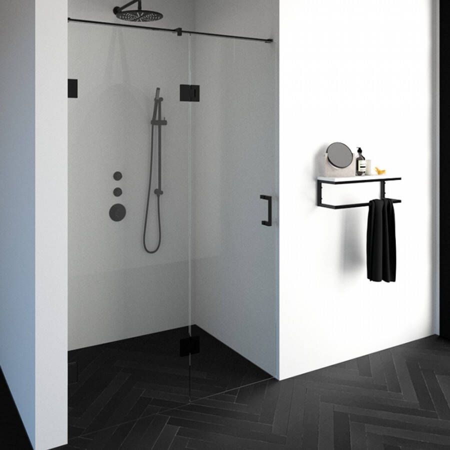 Brauer Void nisdeur 2-delig helder glas 130x200 omkeerbaar met draaideur 60 aan glas incl. glascoating mat zwart
