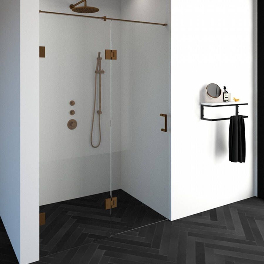 Sanitop BRAUER Void nisdeur 2-delig helder glas 160x200 omkeerbaar met draaideur 70 aan glas incl. glascoating PVD RVS-kleurig - Foto 5