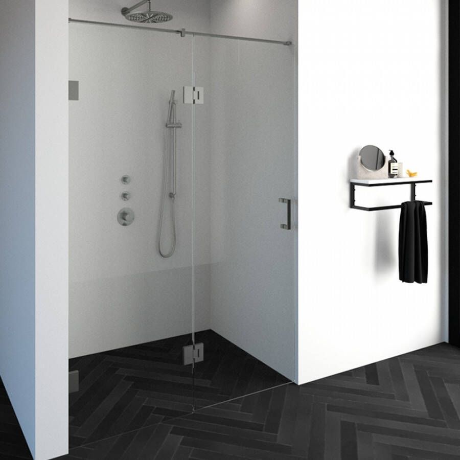 Brauer Void nisdeur 2-delig helder glas 140x200 omkeerbaar met draaideur 70 aan glas incl. glascoating PVD RVS-kleurig