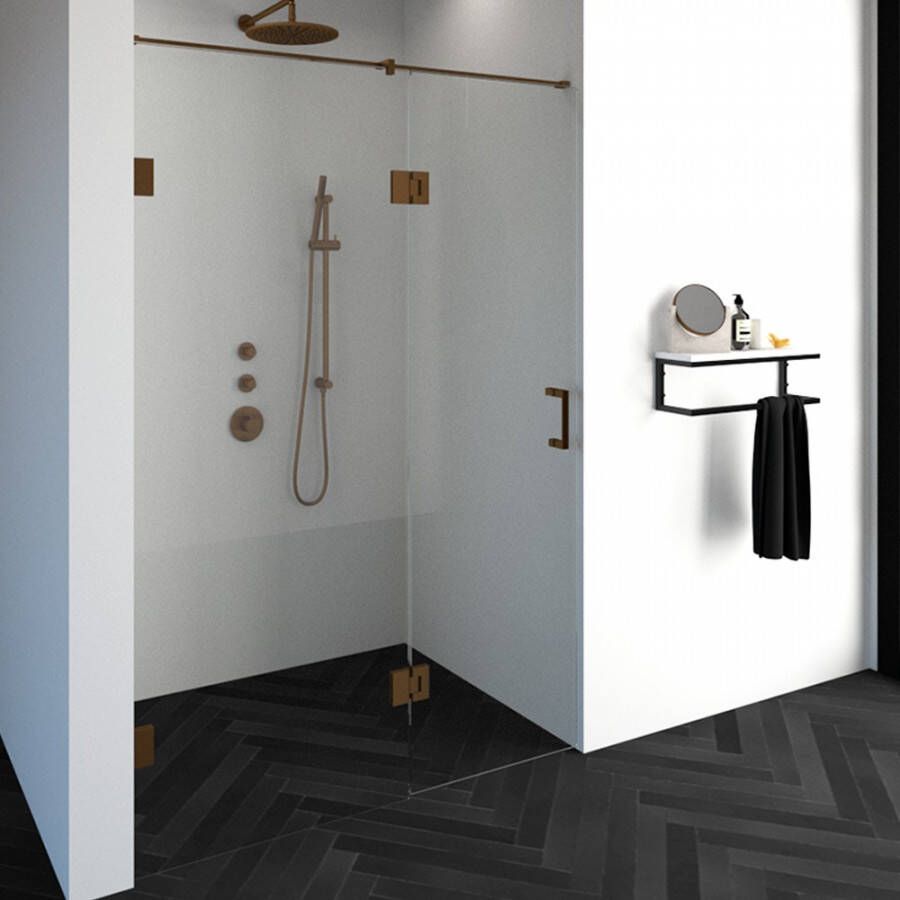 Sanitop BRAUER Void nisdeur 2-delig helder glas 110x200 omkeerbaar met draaideur 60 aan glas incl. glascoating PVD RVS-kleurig - Foto 7