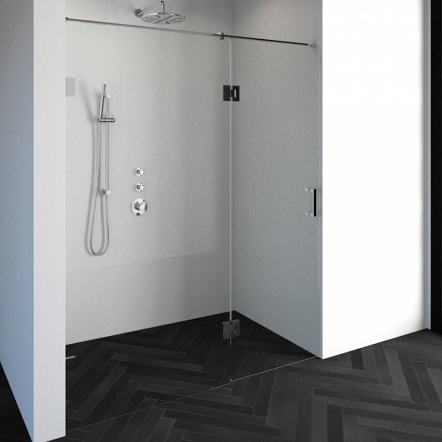 Saniclass Create douchedeur 170x200cm 2 delig profielloos met antikalk en 8mm veiligheidsglas chroom glans 4JC15