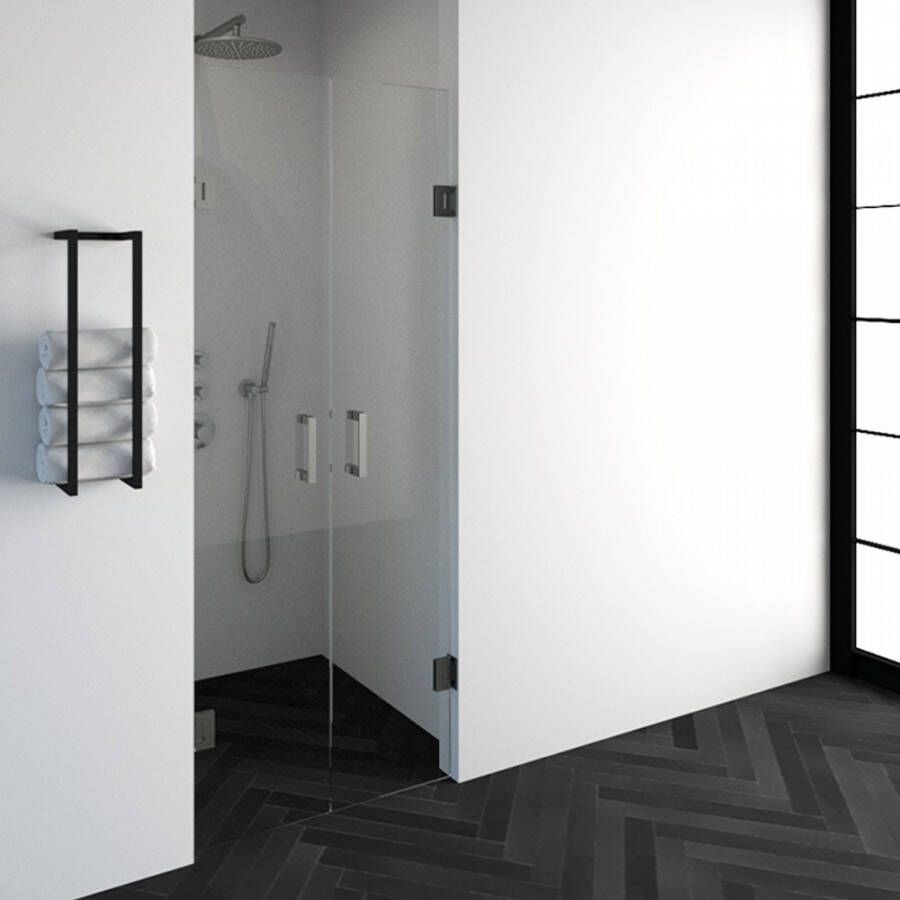 Saniclass Create pendeldeuren 80x200cm profielloos met antikalk en 8mm veiligheidsglas geborsteld RVS 4JC16