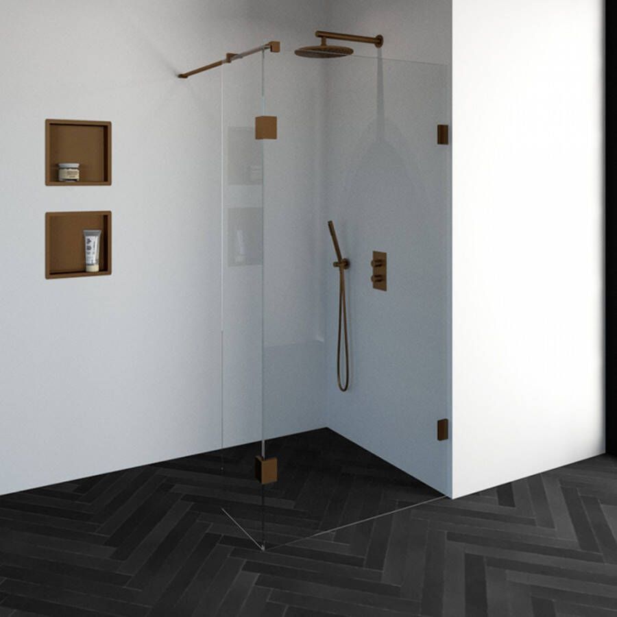 Saniclass Create inloopdouche 140x200cm profielloos met 30cm zijwand met antikalk en 8mm veiligheidsglas koper 4JC2-140 30k - Foto 5