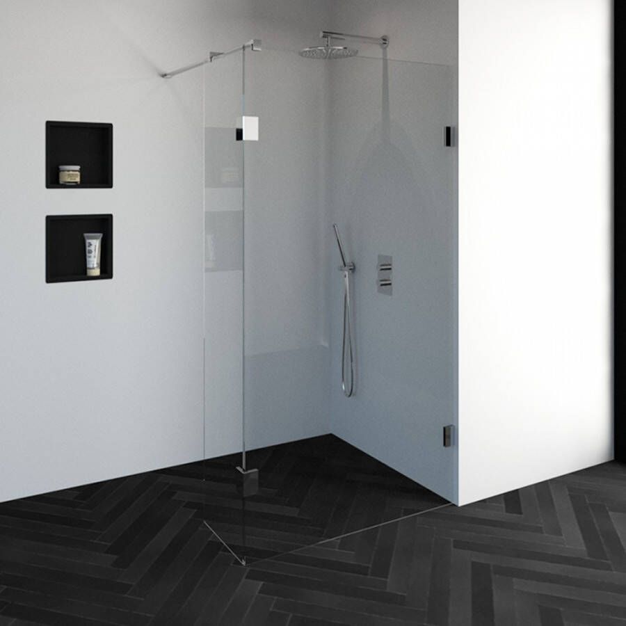 Saniclass Create inloopdouche 110x200cm profielloos met 40cm zijwand met antikalk en 8mm veiligheidsglas chroom 4JC2-110 40ch