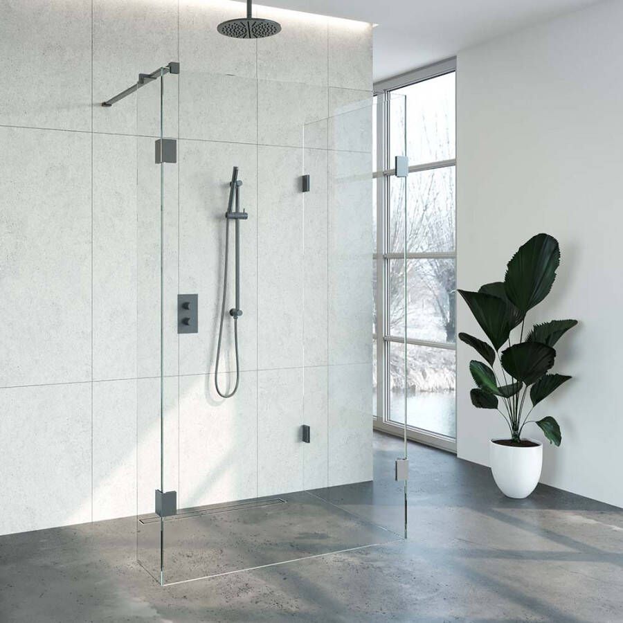 Brauer 4JC5 inloopdouche reversed met vaste zijwand 90 x 120 x 30 cm gunmetal geborsteld