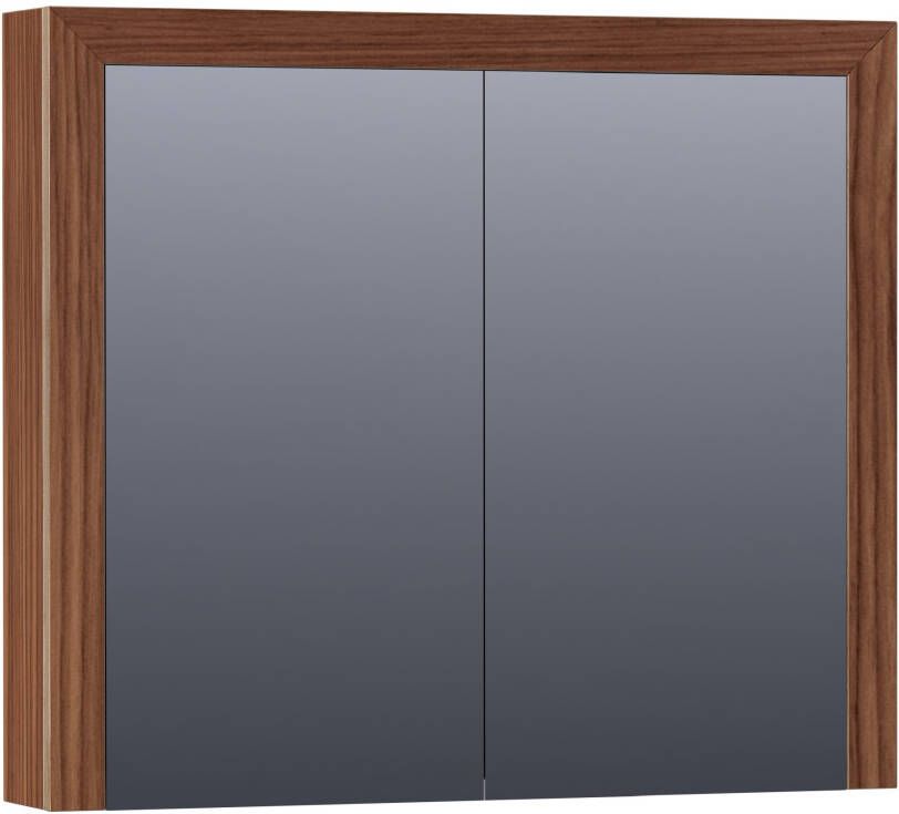 Saniclass Walnut Wood spiegelkast 80x70x15cm met 2 links- en rechtsdraaiende spiegeldeuren Hout Natural walnut SK-WW80NWA