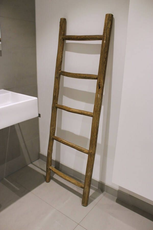 Bewonen Outlet Teun badkamer decoratie ladder rustiek 150cm bruin teak