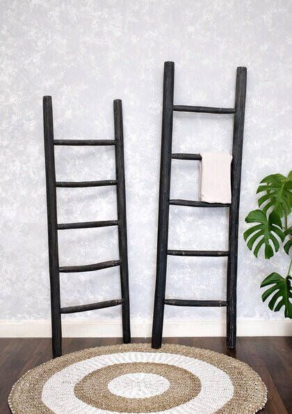 Bewonen Teun badkamer decoratie ladder rustiek 150cm zwart teak