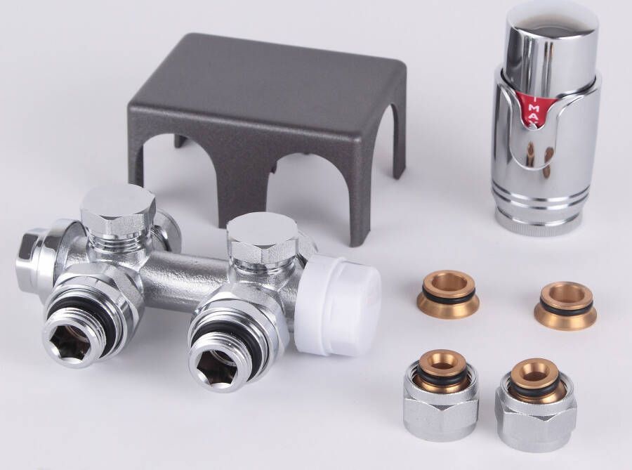 Royal Plaza universeel aansluitblok met thermostaatknop kap grijs chroom 90938