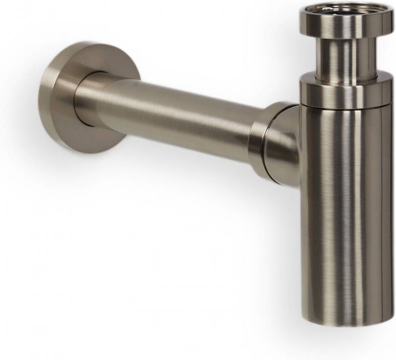 BLUE LABEL Brondby messing design sifon 1 4"inclusief muurbuis geborsteld nikkel FK-958L-BN
