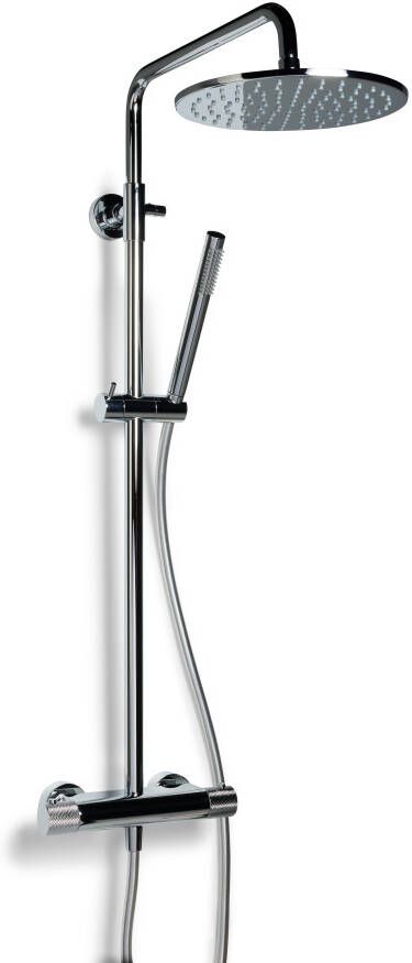BLUE LABEL Brondby Facet douchesysteem in hoogte verstelbaar thermostatisch gekartelde greep messing hoofddouche 25 cm chroom