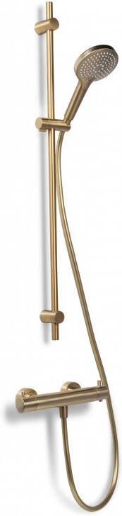 BLUE LABEL Brondby glijstangset 90cm met douchethermostaat 150mm slang 150cm geborsteld goud FK-8072ASET-BB - Foto 1