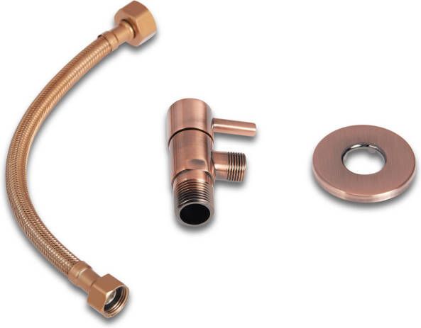 BLUE LABEL Brondby hoekstopkraan 1 2"x3 8"compleet met 25cm aansluitslang 1 2"x3 8" geborsteld koper - Foto 3