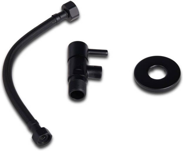 BLUE LABEL Brondby hoekstopkraan 1 2"x3 8"compleet met 25cm aansluitslang 1 2"x3 8" mat zwart - Foto 3