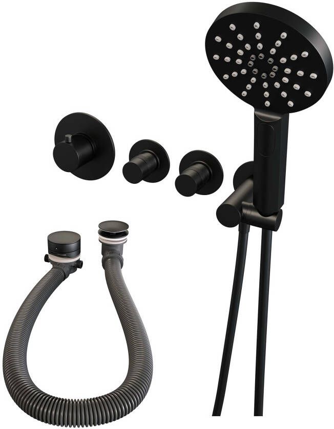 Brauer Black Edition inbouw badthermostaat met badafvoer vulcombinatie 3-standen handdouche mat zwart