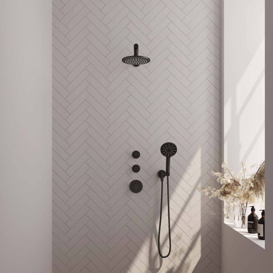Brauer Black Edition complete inbouw regendouche met 3 standen handdouche rechte wandarm glijstang en hoofddouche 20cm set 19 zwart mat - Foto 2
