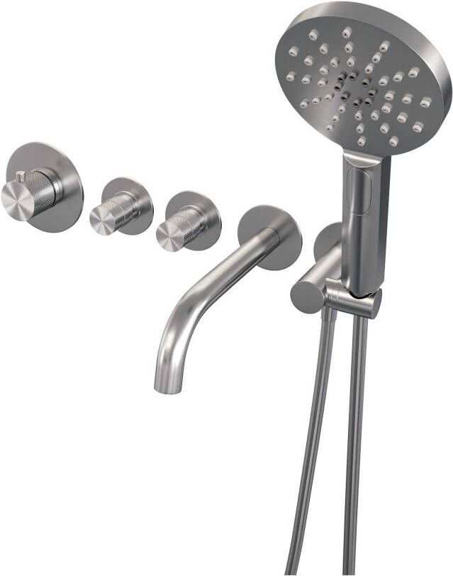 Brauer Brushed Edition Badkraan Inbouw douchegarnituur 20cm uitloop met inbouwdeel 3 gladde knoppen handdouche rond 3 standen PVD geborsteld RVS 5-NG-023 - Foto 3