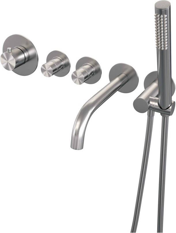 Brauer Brushed Edition Badkraan Inbouw douchegarnituur 20cm uitloop met inbouwdeel 3 gladde knoppen handdouche rond 3 standen PVD geborsteld RVS 5-NG-023 - Foto 2