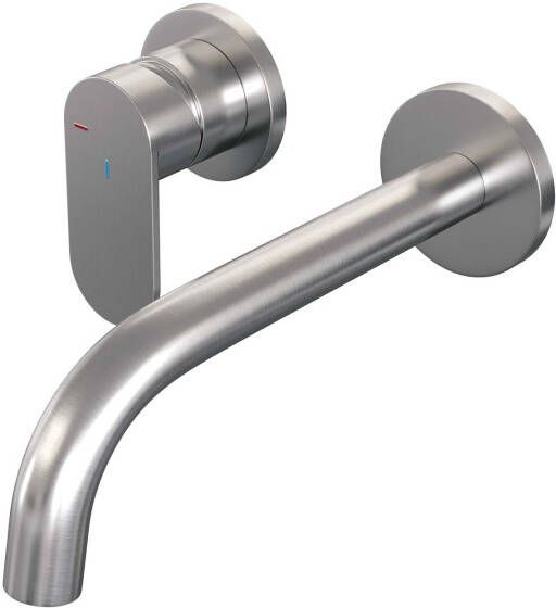 Brauer Brushed Edition Wastafelmengkraan inbouw gebogen uitloop rechts brede platte gladde hendel model C2 PVD geborsteld RVS 5-NG-083-B3-65